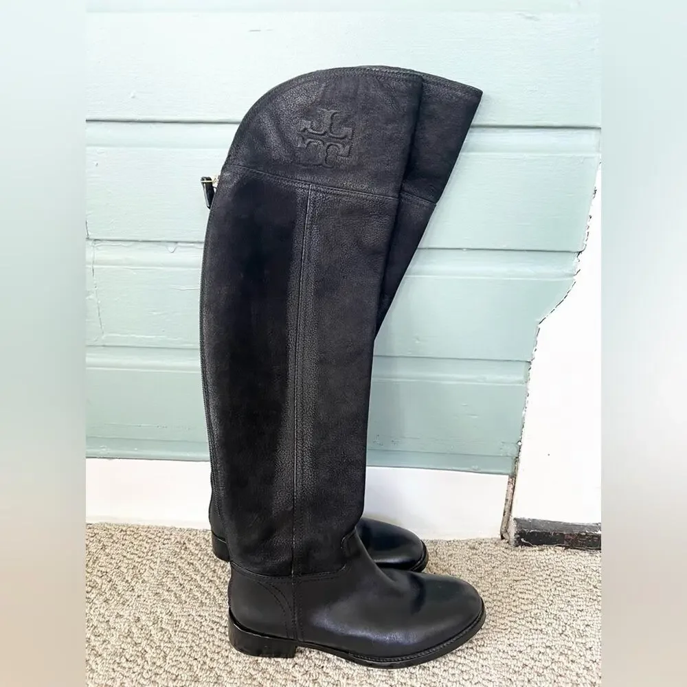 Tory Burch Simone over the knee boot black leather equestrian preppy fall 7.5